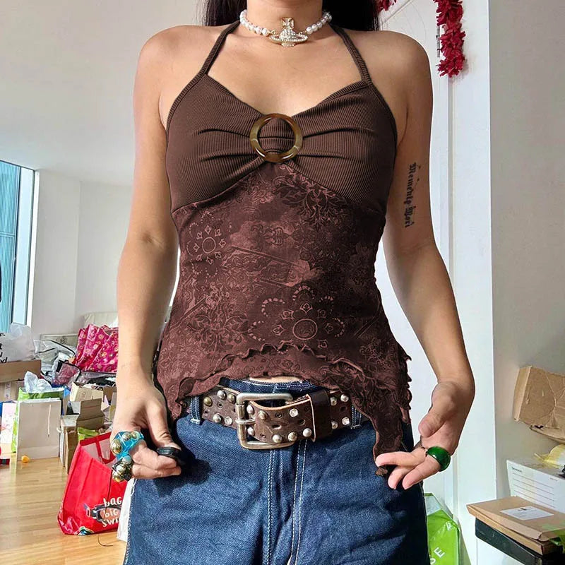 Forest Cast Mesh Halter Top