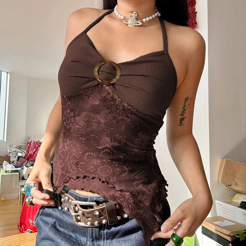 Forest Cast Mesh Halter Top