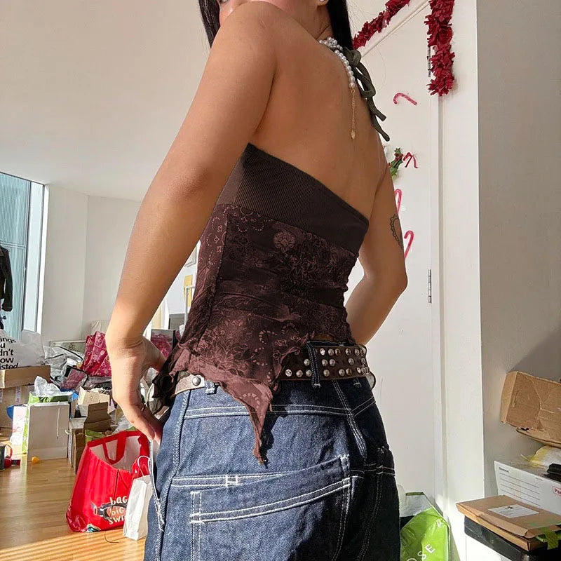 Forest Cast Mesh Halter Top