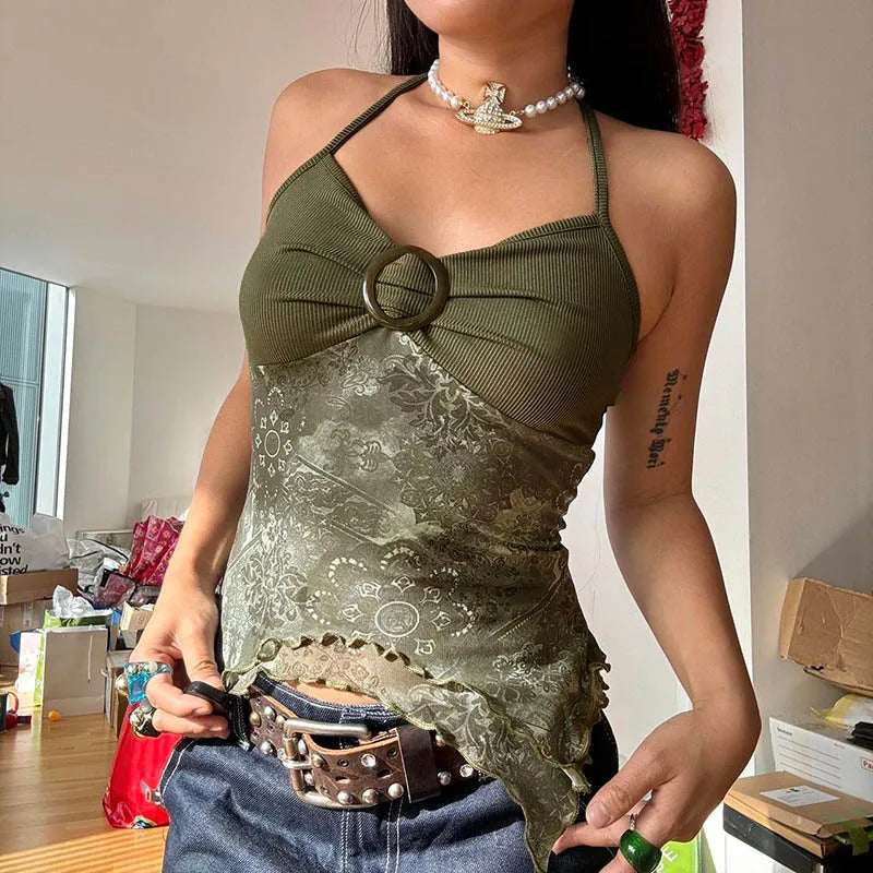 Forest Cast Mesh Halter Top