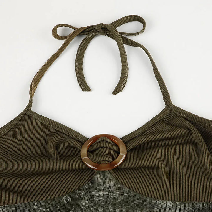Forest Cast Mesh Halter Top