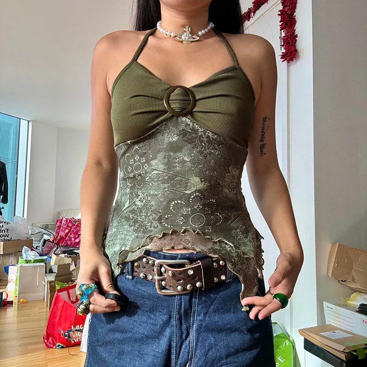 Forest Cast Mesh Halter Top