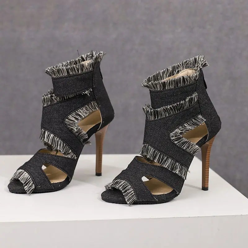 Vega Distressed Fabric Heels
