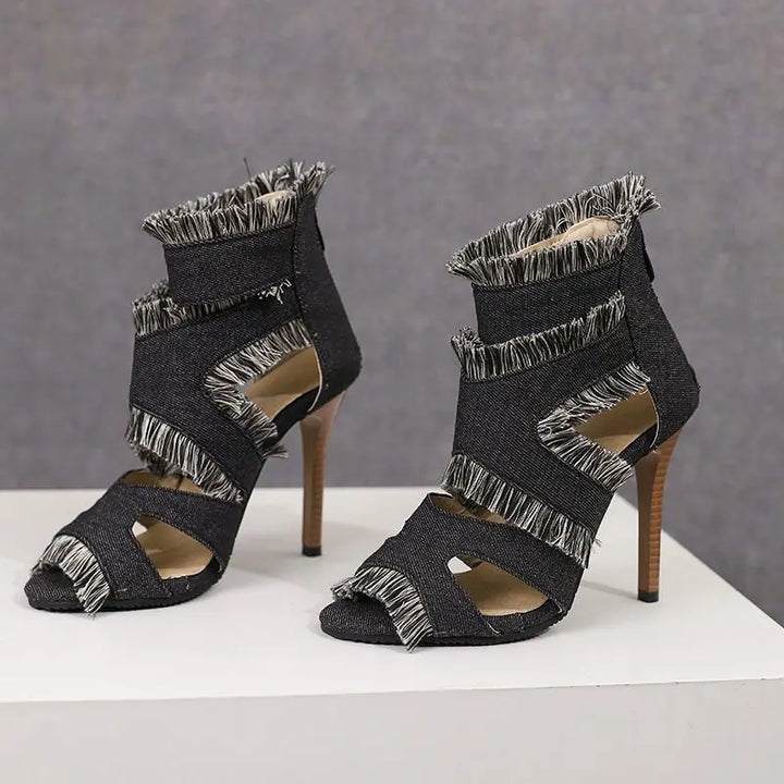 Vega Distressed Fabric Heels