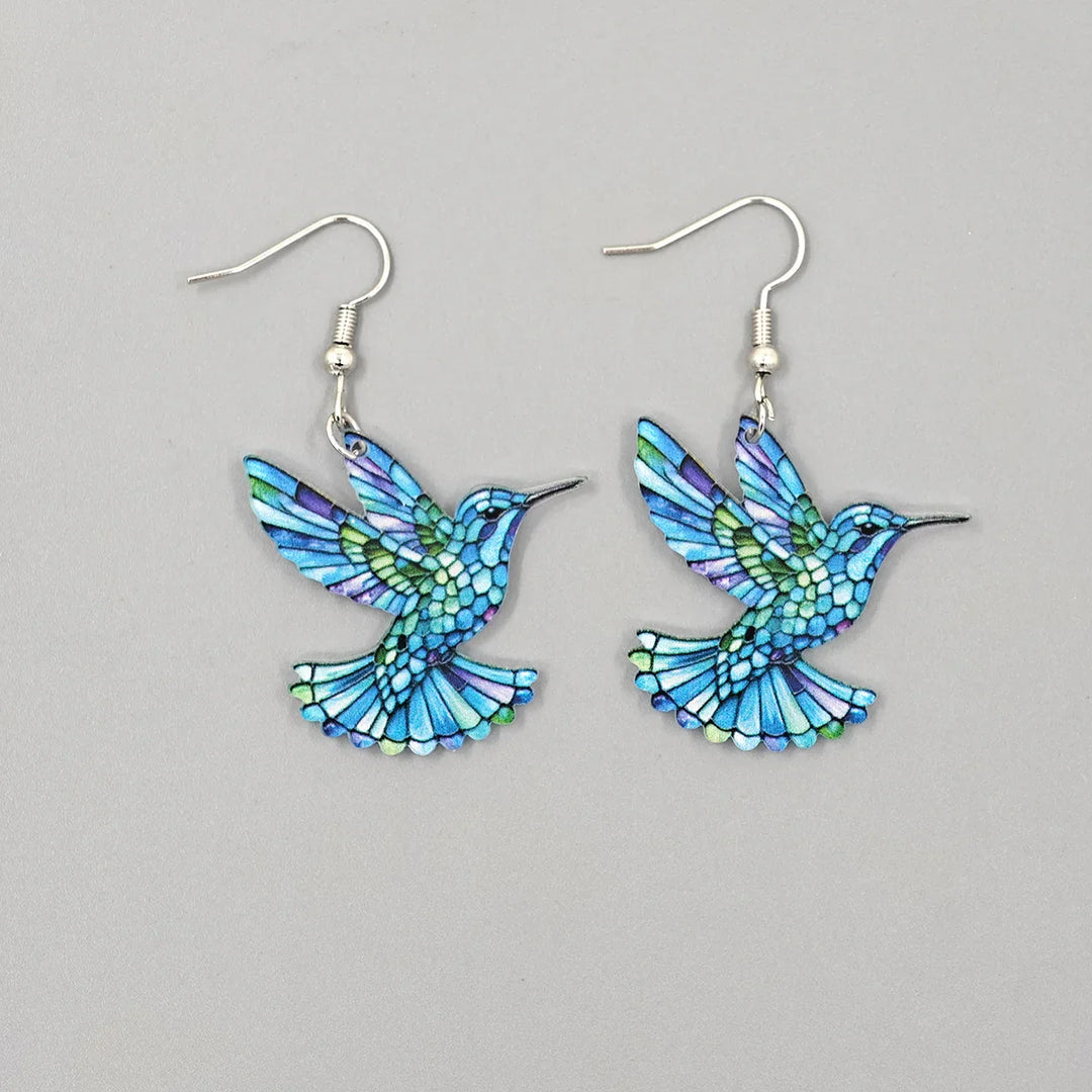 Stained Glass Hummingbird Earrings