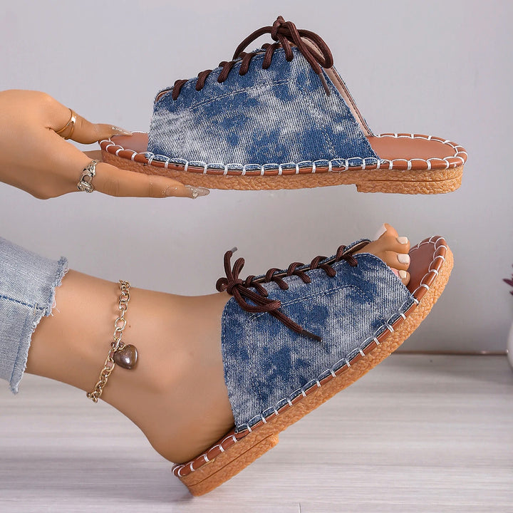 Prairie Fringe Denim Slippers