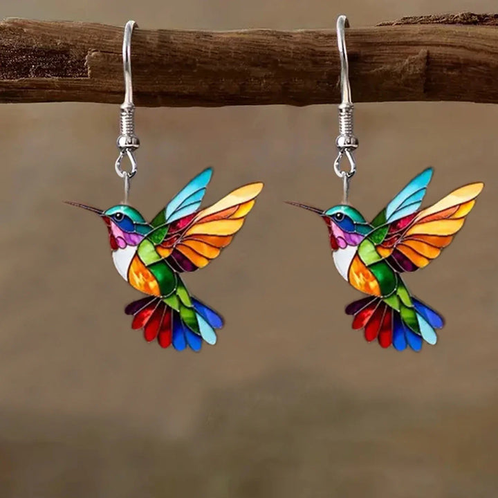 Stained Glass Hummingbird Earrings