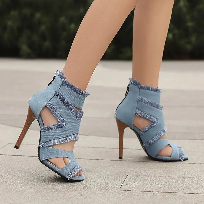 Vega Distressed Fabric Heels
