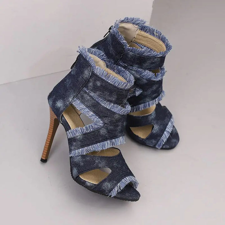 Vega Distressed Fabric Heels