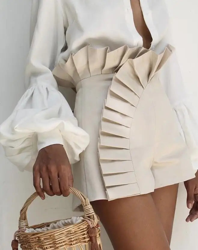 Aria Pleated High-Waist Shorts