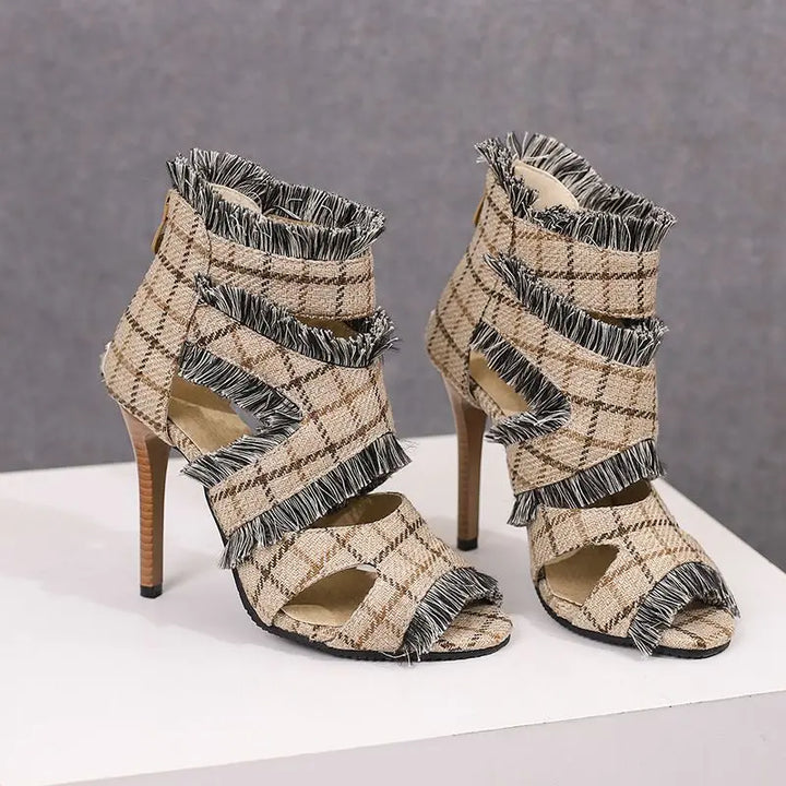 Vega Distressed Fabric Heels