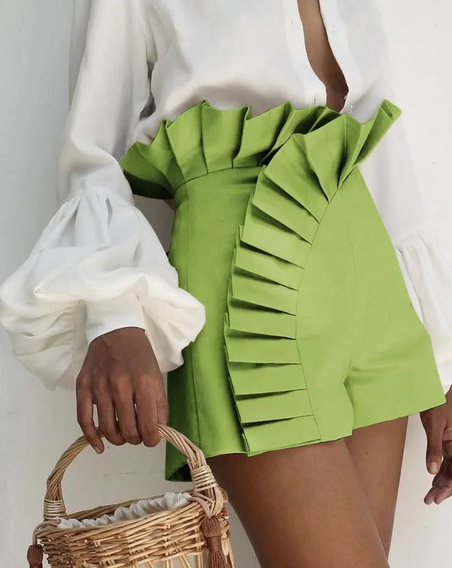 Aria Pleated High-Waist Shorts