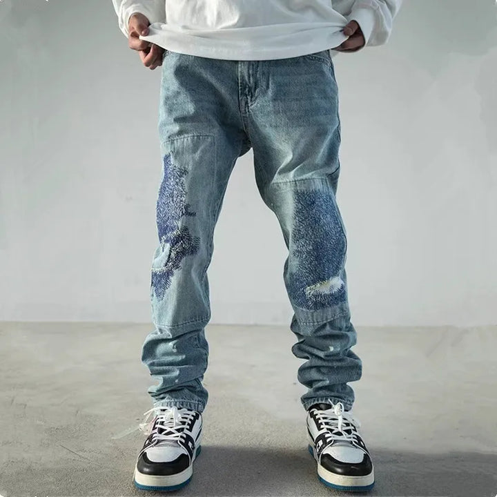 Stone Crest Embroidery Denim Jeans