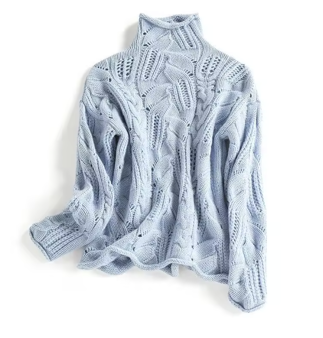 Hearthmere Hollow-Twist Wool Turtleneck