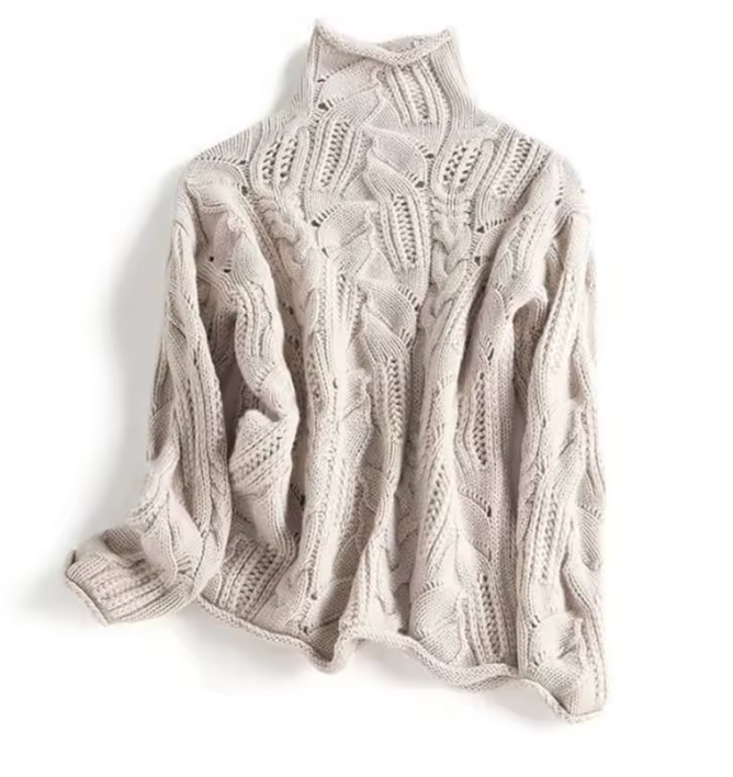 Hearthmere Hollow-Twist Wool Turtleneck