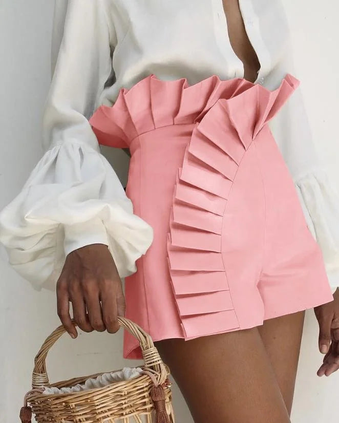 Aria Pleated High-Waist Shorts