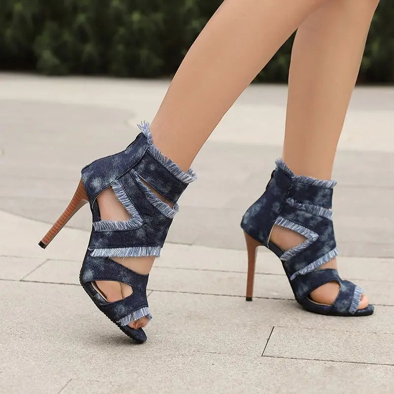 Vega Distressed Fabric Heels