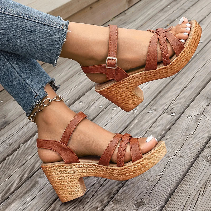Solana Slingback Braided Block Heels