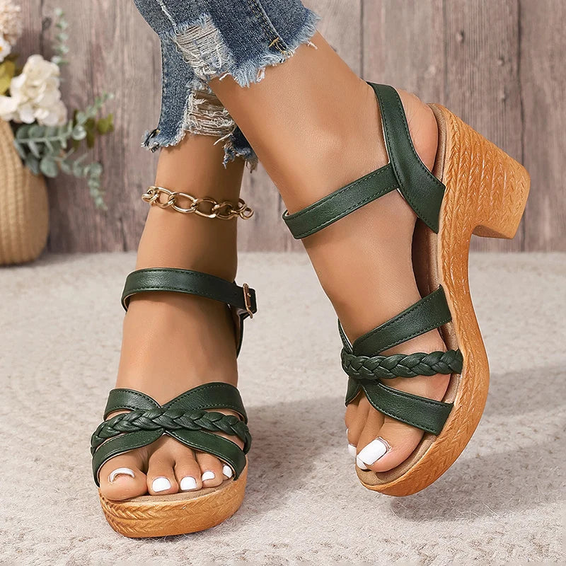 Solana Slingback Braided Block Heels
